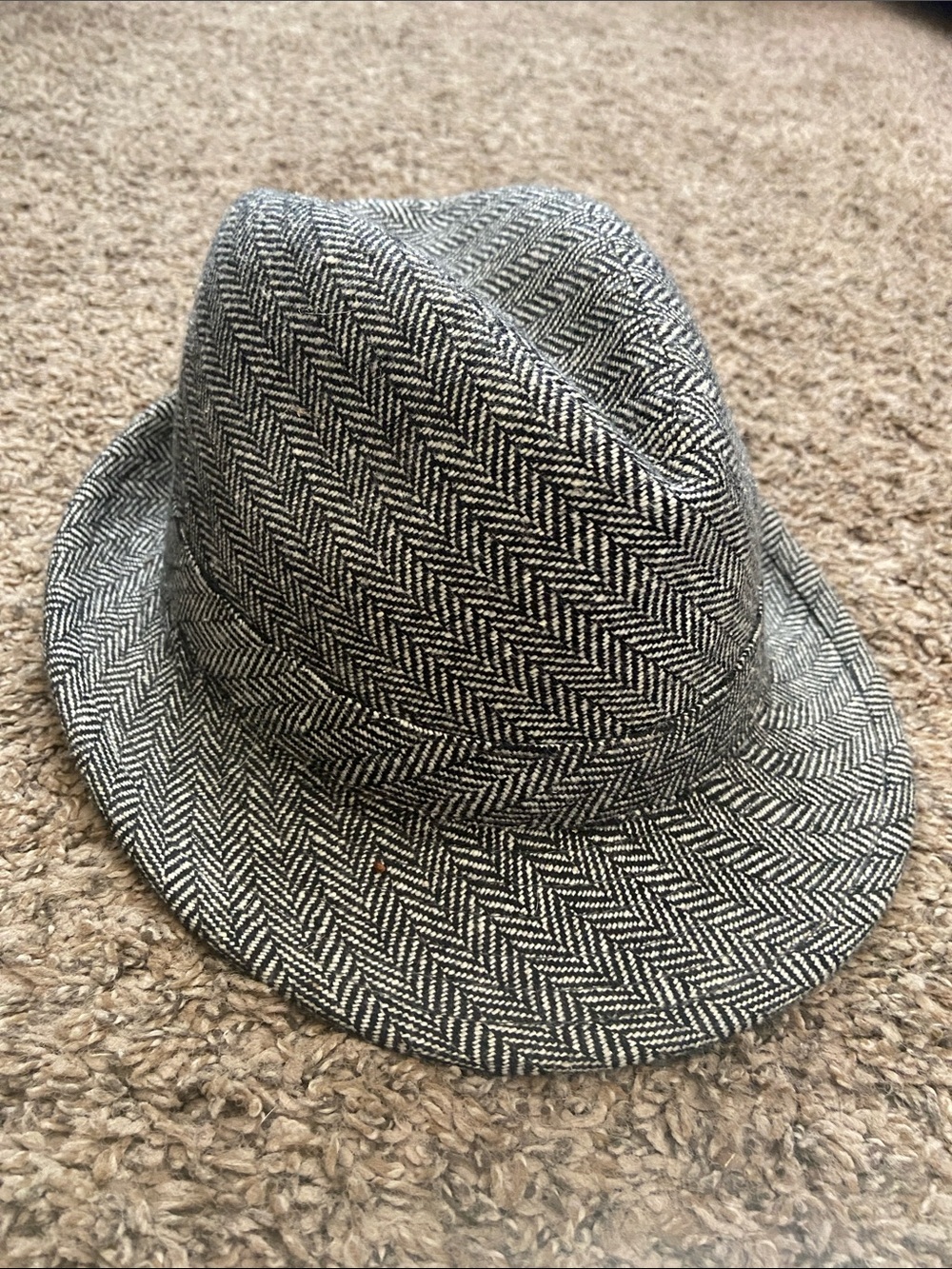 Cost Plus World Market Black and White Herringbone Fedora Hat
